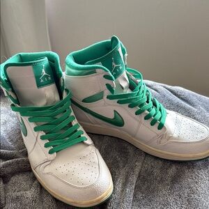 Jordan 1 White and Green High-Top Sneakers